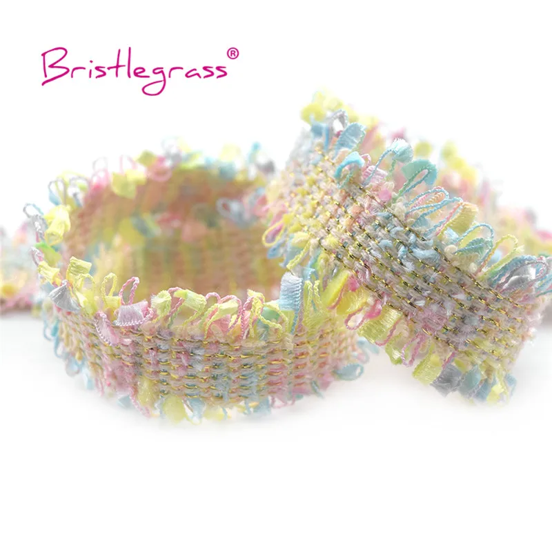 BRISTLEGRASS 1 Yard 30mm Rainbow Tweed Yarn Braided Crochet Lace Trims Macrame Tassel Ribbons Pillow Headband Dress Sewing Craft