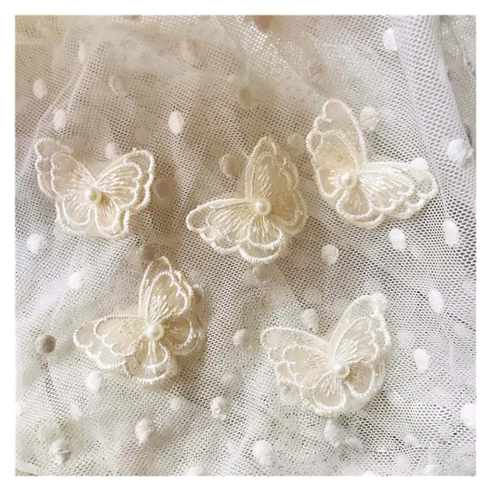 

Butterfly Lace Applique 15PCS Ivory Beige Beaded Organza Embroidery Patches for Clothes Dress Skirt Bag Sweater 3x4cm L14F19