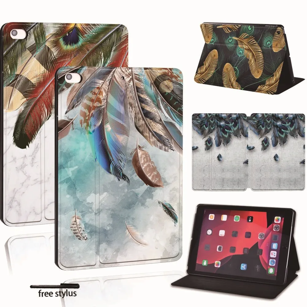 

Feather PU Leather Smart Tablet Stand Folio Cover Feather colors Slim Case For iPad 2 3 4 5 6 7 8 9 10/MINI 1 2 3 4 5 6/Air/Pro