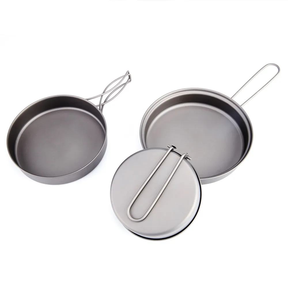 Camping Titanium Fry Pot Ultralight Cooking Pan Small Folding Handle