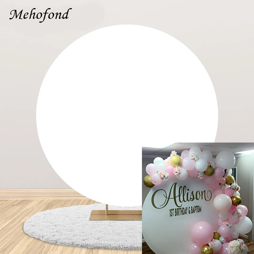 Mehofon White Circle Photography Background Round Elastic Cover Wedding Baby Shower Birthday Party Decor Elastic Backdrop Banner