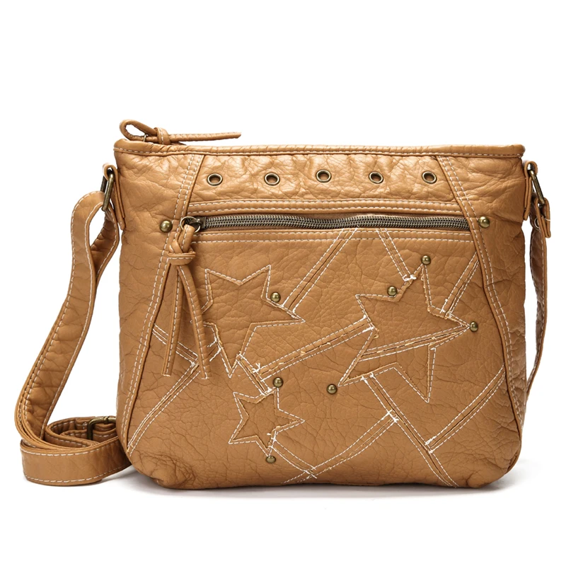 Imagem -04 - Bolsa Crossbody de Couro Lavado Macio para Mulheres Bolsa de Luxo Bolsa de Ombro Designer Patchwork Estrela Bolsa de Moda