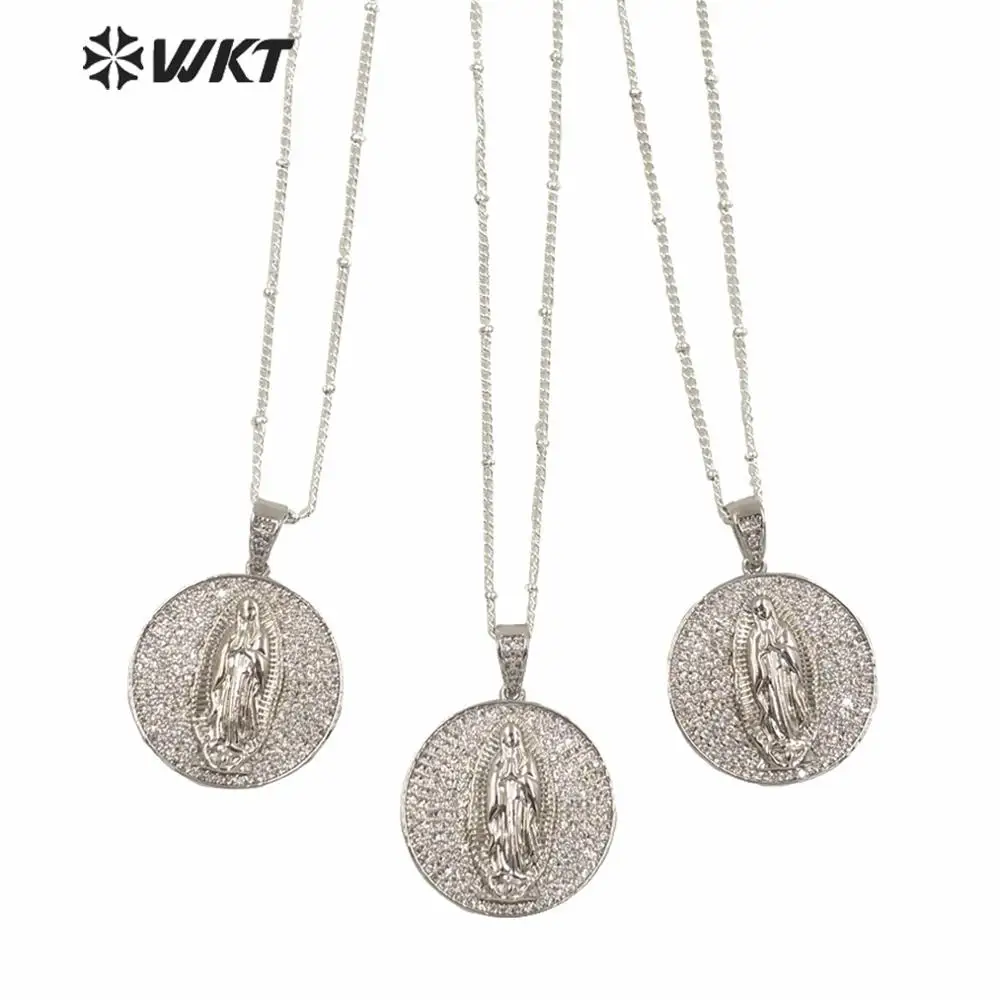 WT-MN967  Supper Hot sales religious virgin Mary Christian religious necklace women micropave CZ setting platinums necklace