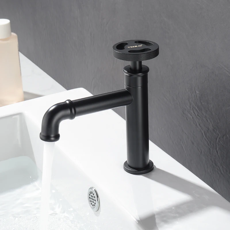 Industrial Style Brass Matte Black Bathroom Sink Faucet Single Hole Basin Cold Water Tap torneira banheiro B3379