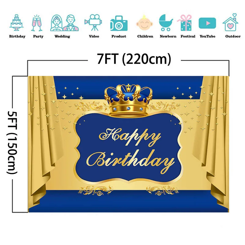 الأمير الصغير الملكي بوي عيد ميلاد سعيد خلفية الذهب تاج ديكور الحفلات راية الطفل 1st عيد ميلاد صورة خلفية كابينة تصوير