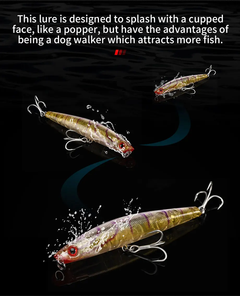 BLUX SURFER 95 Topwater Popper Bleistift 95 mm Oberflächenwalker Angelköder Walk The Dog Künstlicher Salzwasserbarsch Hartköder Tackle – Detail 3