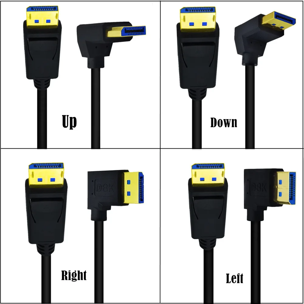 90 Degree Angled DisplayPort DP 1.4 Cable  8K@60Hz 4K@144Hz HDR High Speed 32.4Gbps Display Port Male to Displayport male 0.3M