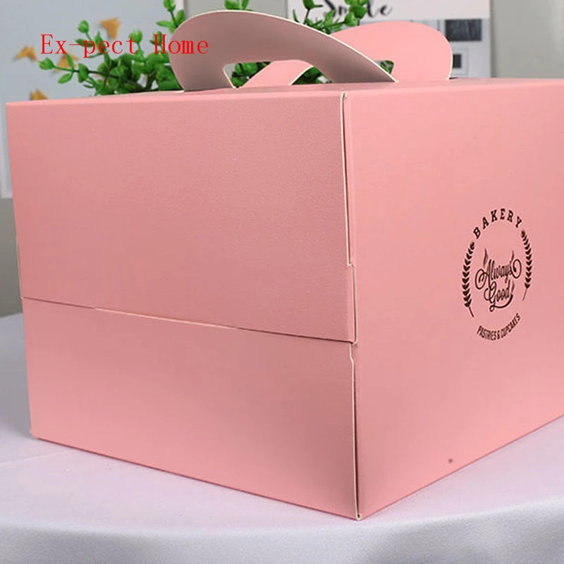 100pcs/lot 4 Colors 4/6/8/10 inch cake box With handle Kraft paper cheese cake box kids Birthday wedding home Party supply