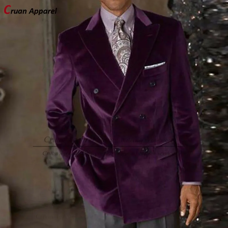 

(One Blazer) Purple Velvet Mens Blazer for WeddingTailor-made Gentleman Suit Jacket Formal Slim fit Double Breasted Male Coat