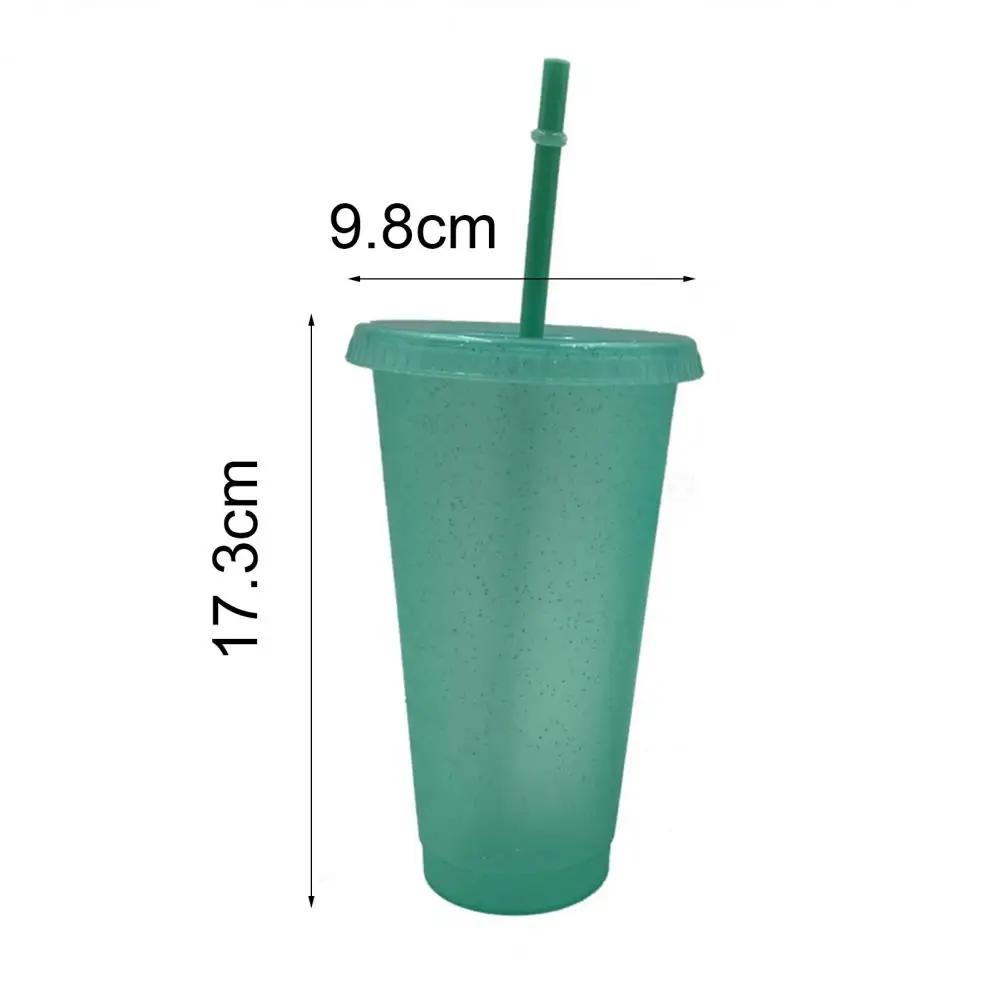 400/500ml Straw Drinking Cup Large-capacity Wide Mouth Lid Plastic Flash Powder Shiny Water Bottle