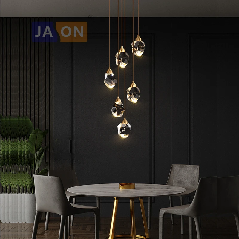 Imagem -05 - Led Preto Ouro de Cristal Cobre Pendurado Lâmpadas Lustre Iluminação Suspensão Luminária Lampen para Sala Jantar