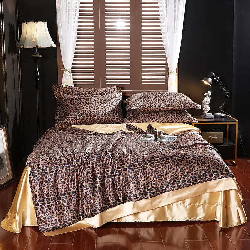 

Leopard Printing Bedding Set Luxury Soft Satin Duvet Cover Bedspread Sheet Pillowcase Home Textiles Queen King Size