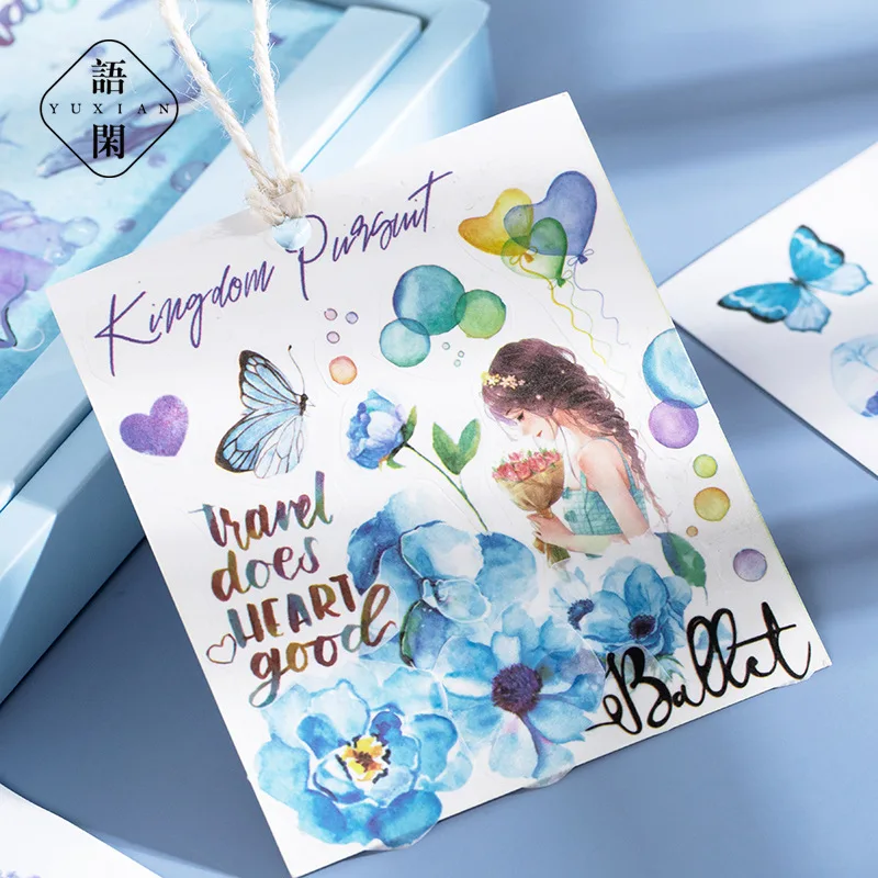 50 Sheets/pack Washi Paper Sticker Set Hand Account Magazine Series Hand-painted Cartoon Material Decorative Stickers