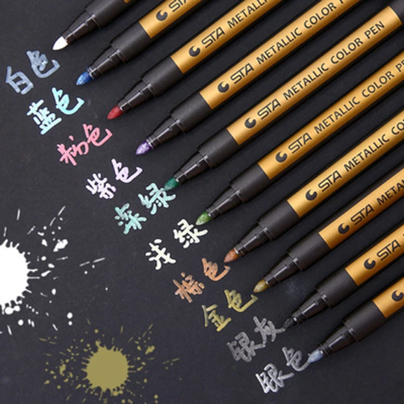 STA 8151 Colored Metallic Water-based Marker Pen Black Card High light Pen DIY Paint Highlight Album/Graffiti/Writing DIY Marker