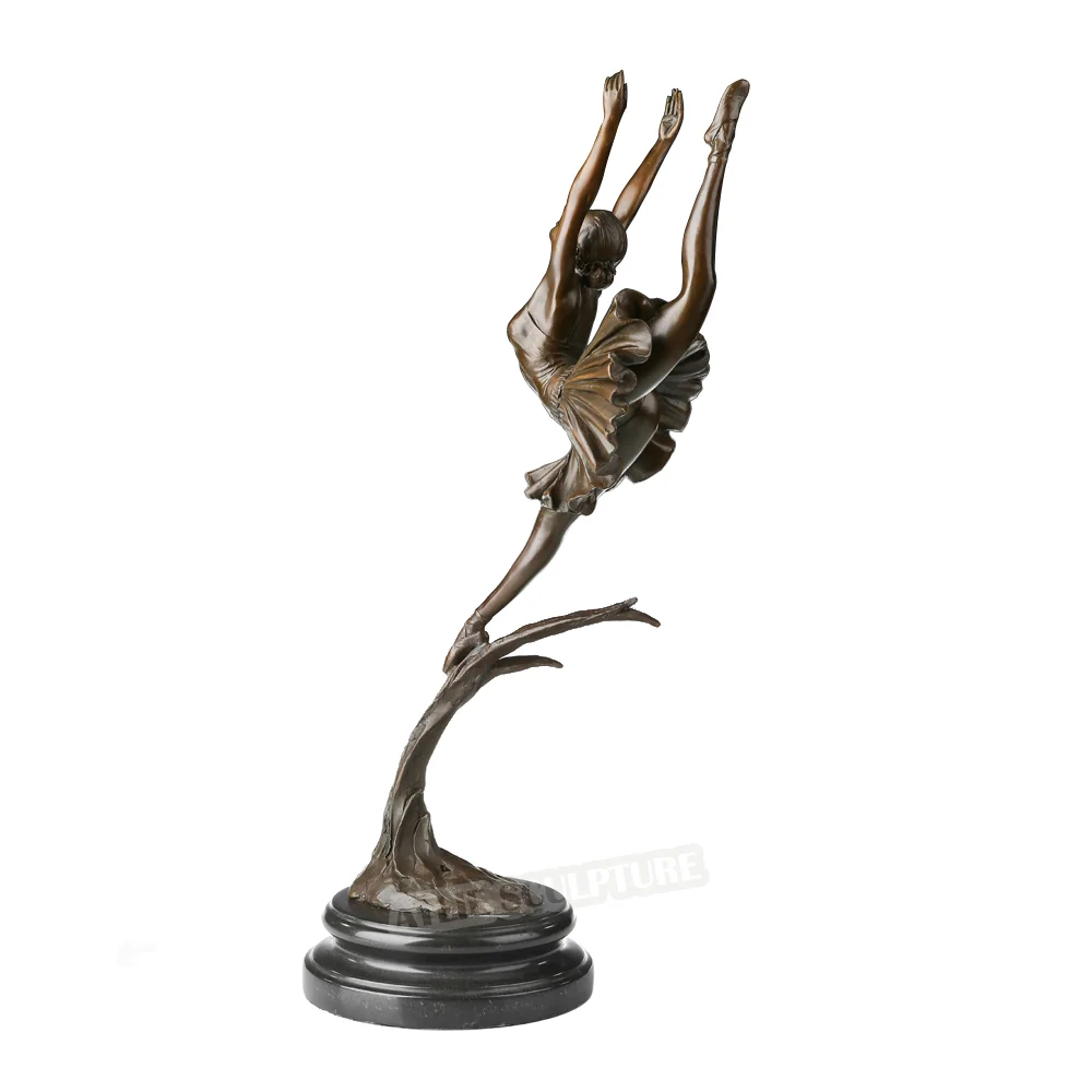 Ballerina Bronze Statue Female Jumping Ballet Dance Sculpture Delicate Modern Art Perfect Girl Room Decor Christmas Gifts