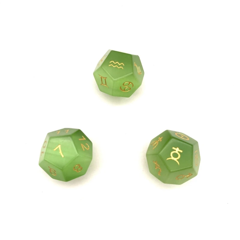 GreenCat's eye Stone D12 Dice Zodiac Sign Planet Astrology Dice Set Handmade Magic Symbol Tarot Divination Dice Borad Games