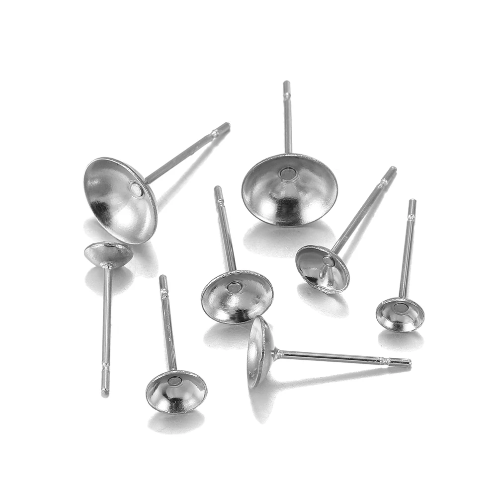 100Pcs Stainless Steel Trays Earring Settings Ear Post Pin Ear Earrings Blank Base Fits Crystal for DIY Jewelry Making Supplies