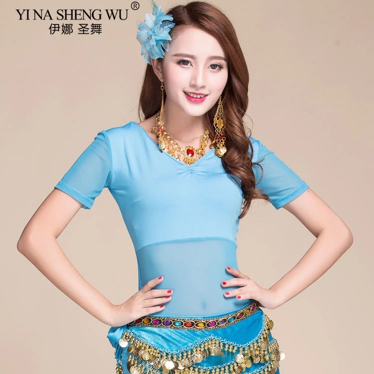 Belly Dance Costume Gauze Crystal Cotton Short Sleeve Belly dance Practice Clothes Top&Tees for Women Oriental Dance Accessories