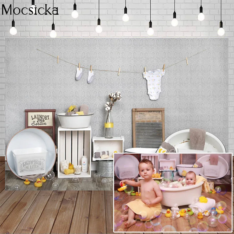 Newborn Baby Birthday Background White Wall Wooden Floor Photography Backdrop Child Portrait Decor Prop Photo Studio Baby Shower