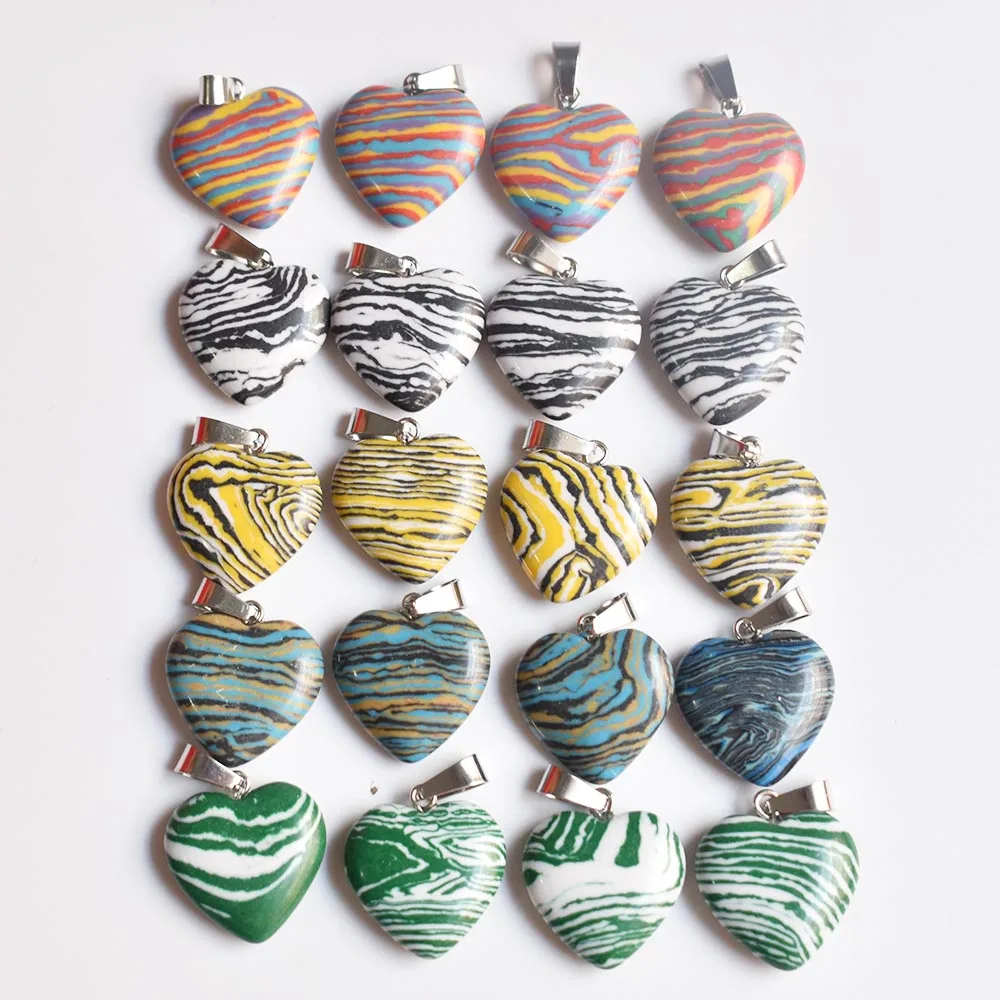 

2021 Fashion bestselling heart malachite stone mixed charm Pendants for jewelry making 20mm 50pcs/lot Wholesale free shipping