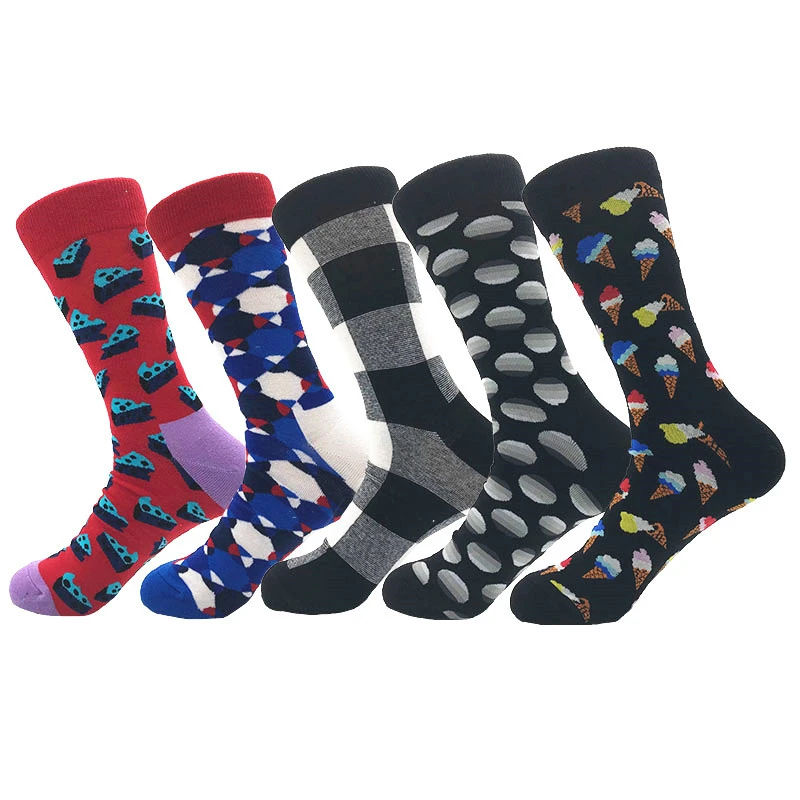 

New Autumn Winter Men Socks Harajuku Funny Socks Cute Food Pizza Plaid Pattern Socks Ceative Sokken Calcetines Hombre