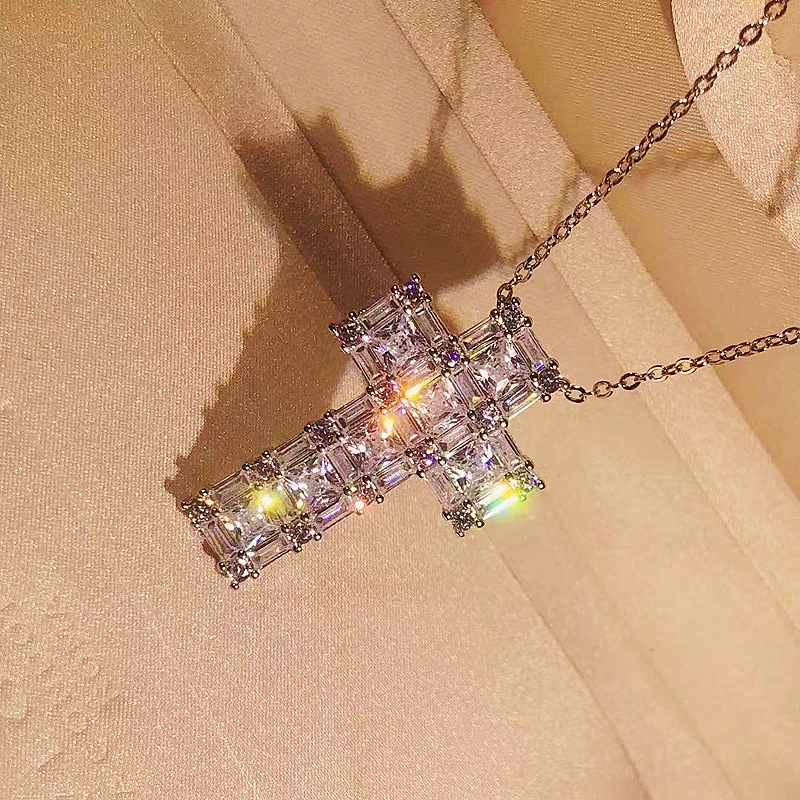 Vintage Cross Pendant AAAAA Cz Stone 925 Sterling Silver Hiphop Pendant Necklace For Women Men Party Wedding Jewelry