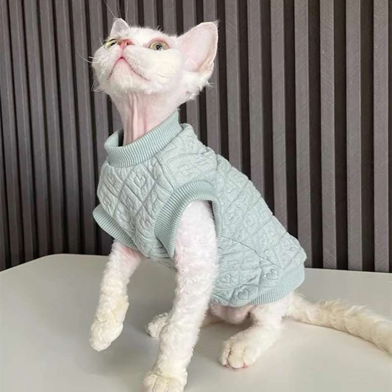 Fashion Sphinx Cat Vest Clothes Winter Kittens Costume Pet Hoodies For Sphynx Small Dog Coat With Love Pattern Autumn Spring