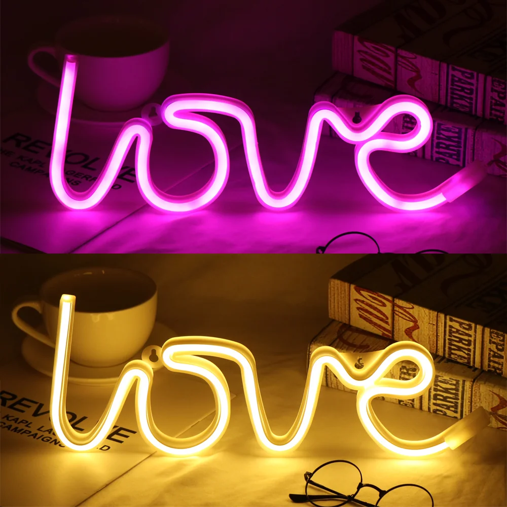 LED Neon Light Wall Sign Love Shape Night Light USB Battery Powered Neon Night Lamp Bedroom Home Decor Valentine\'s Day Gifts