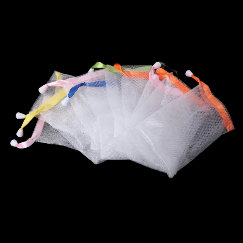 10x Soap Foaming Nylon Mesh Drawstring Bag Bubble Foam Net Bath Cleaning Gloves