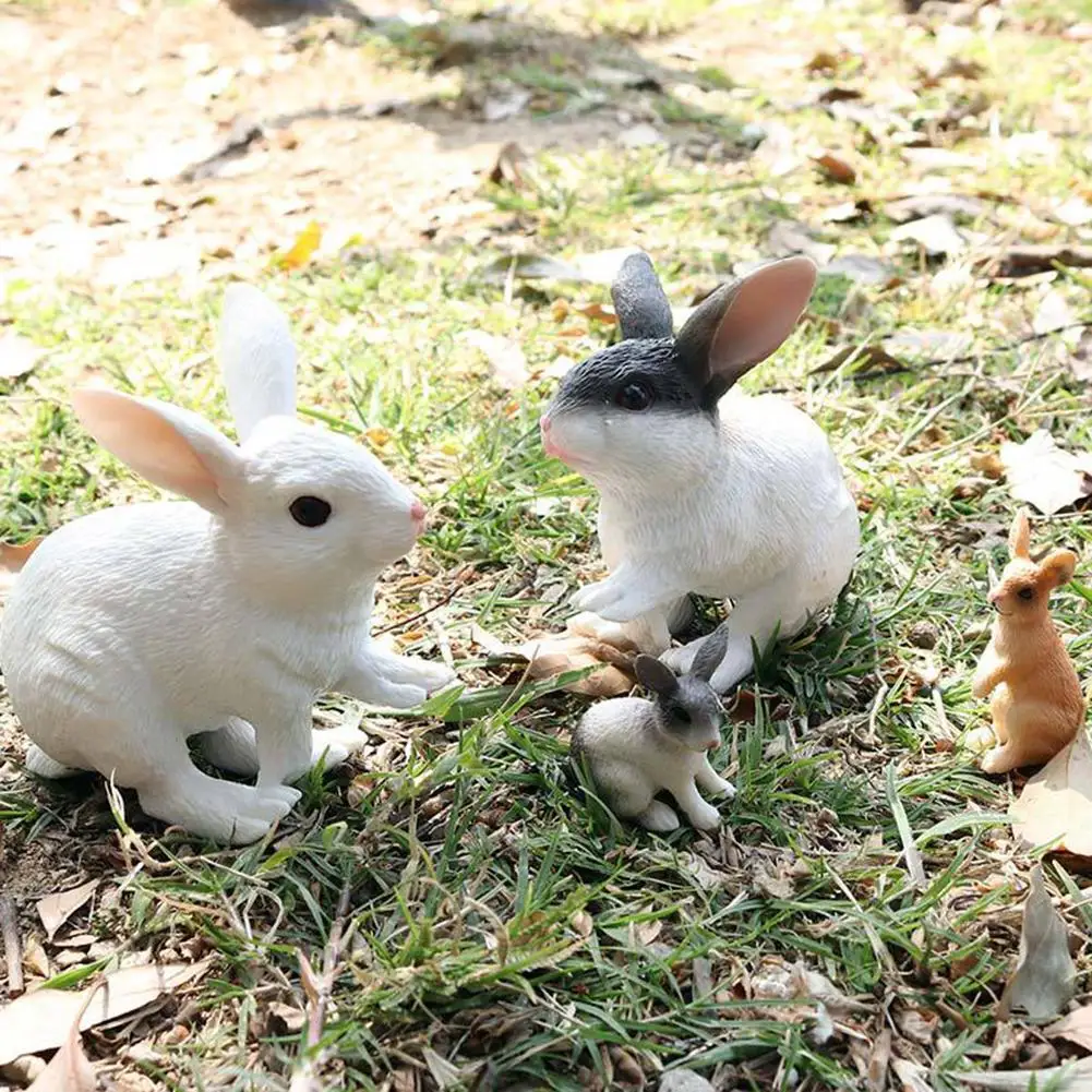 Mascot Simulation Rabbit Hare Animal Model Home Decoration Miniature Educational Kids Toy Gift Figurine