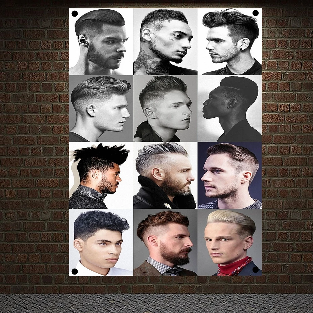 

Постер для стрижки волос и бороды The Classic Pompadour, настенная наклейка, гобеленовый флаг, баннер для парикмахерской, парикмахерской, украшение для дома D4