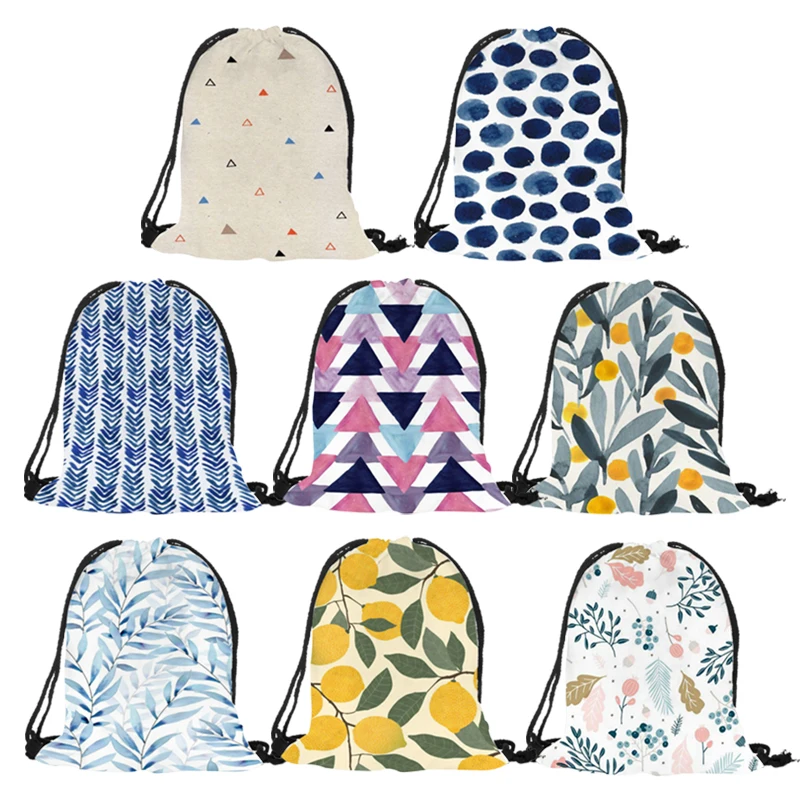 Simple Style Geometric Pattern Artistic Leaf Print Drawstring Bag Casual Practical Polyester String Backpack Outdoor Package