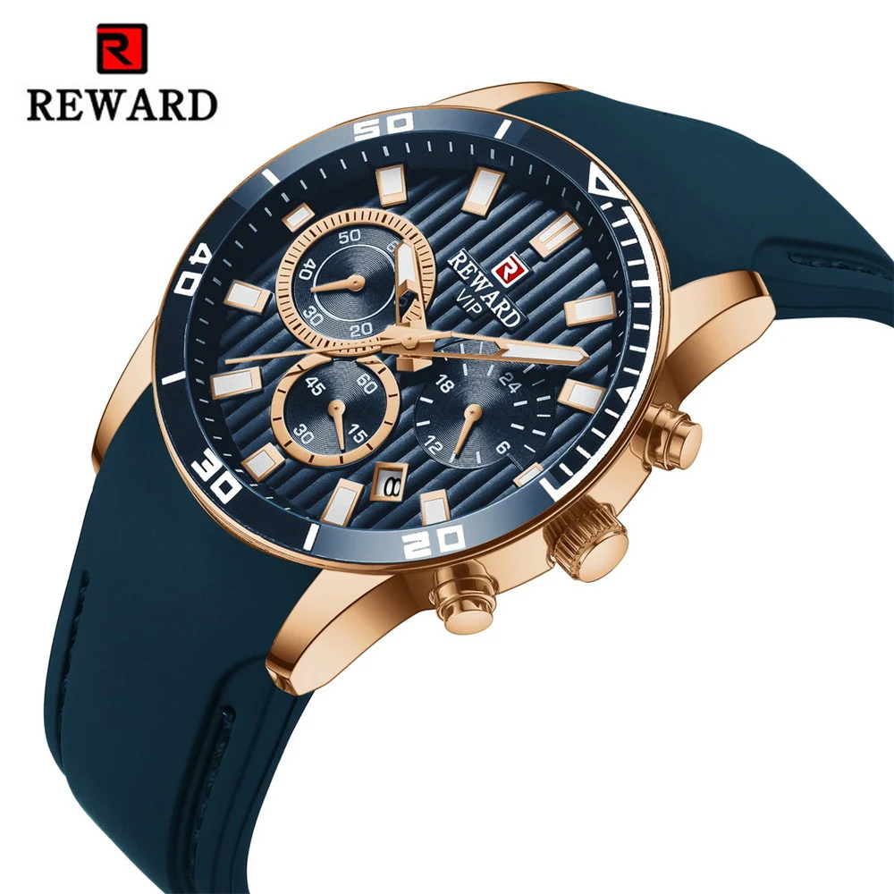 

REWARD Top Luxury Brand Watch Men Gold Sport Silicone strap Waterproof Quartz Watches Mens Chronograph Date Male Clock