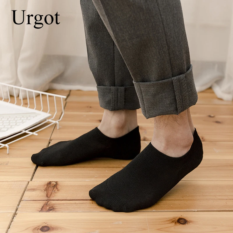 Urgot 5 Pairs Men's Silicone Non-Slip Invisible Socks Summer Solid Color Ankle Boat Socks Female Soft Cotton Slipper Sock Casual