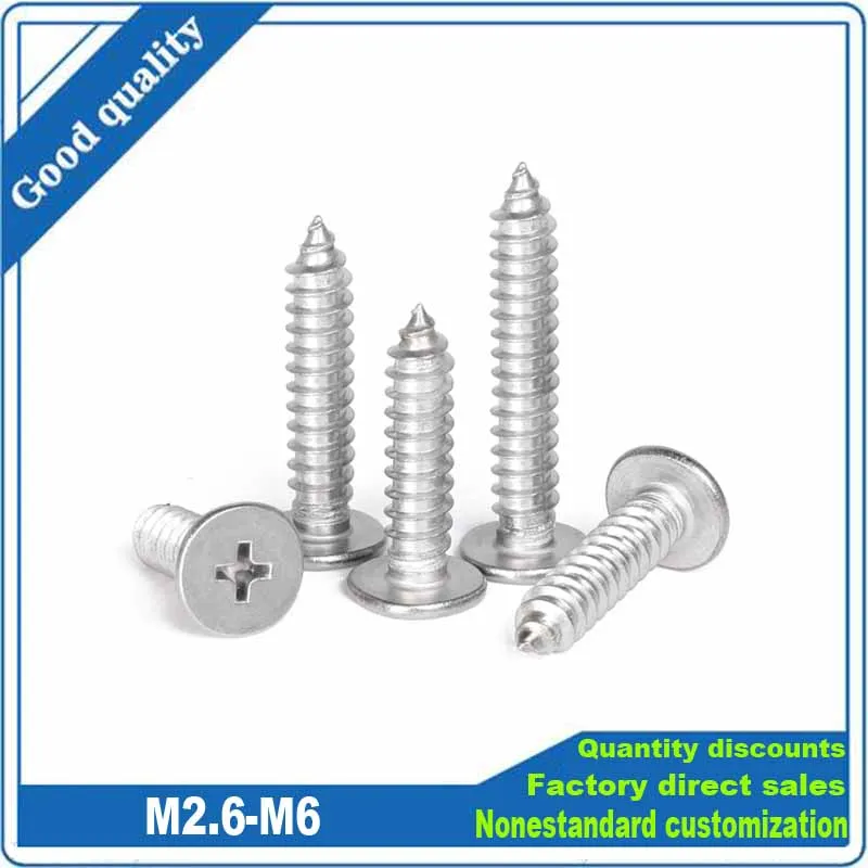 

10/50pcs CA M2.6 M3 M3.5 M4 M5 M6 304 A2 Stainless Steel Cross Phillips Super Ultra Thin Flat Wafer Head Self-tapping Wood Screw