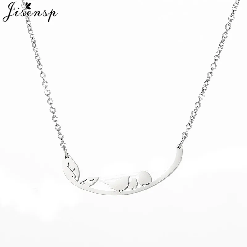 Stainless Steel Little Birds Necklace Simple Style Birds on the Branch Necklaces & Pendants Personality Family Jewelry Gifts