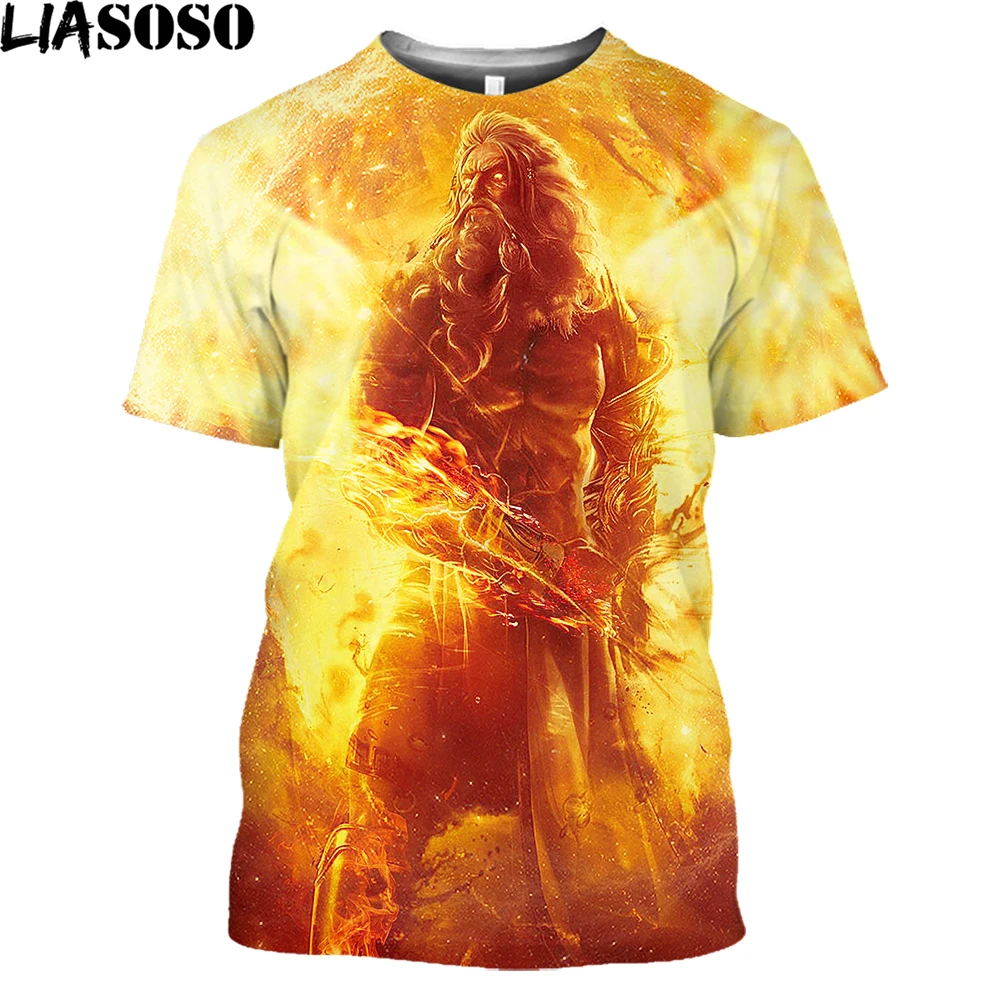 LIASOSO 3D Ancient Greek Mythology Zeus God T-shirt 2021 Fashion Unisex Casual Short Sleeve Men 3D Style Street Wear Pullover T