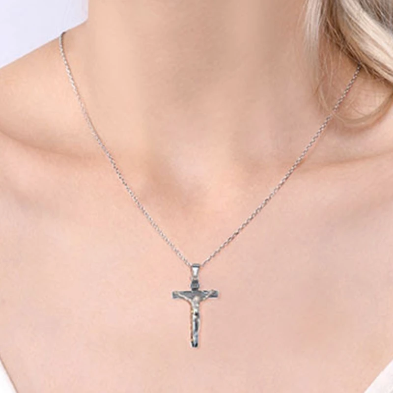 Men Women Christian Jesus Necklace with Chain Metal Alloy Christ Crucifix Pendant Jewelry Religious Prayer Gift