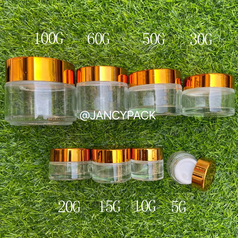 

Clear Frosted Glass Cream Jar 5-100g Cosmetic Jars Rose Gold Lid Glass Bottle Refillable Container Cosmetic Skincare