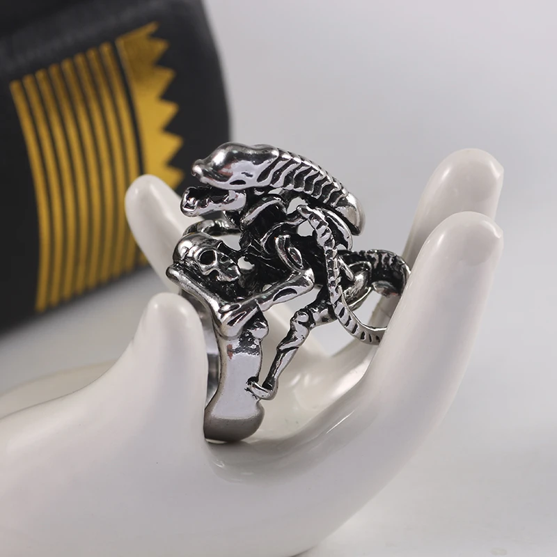 Retro Punk Lizard Skull Ring For Men Boys Vintage Male Metal Skeleton Animal Rings Hip Hop Cool Party Jewelry Gifts 2019 Anillos