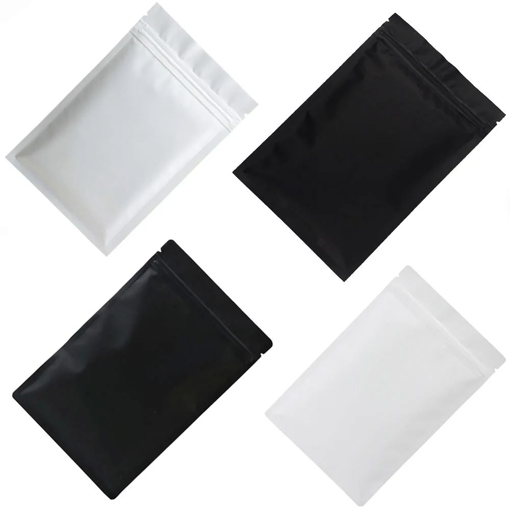 Thick 50pcs Matte Black White Smell Proof Zip Lock Plastic Bag Food Powder Package Pouch Aluminum Foil Mylar Heat Seal Zip Bags