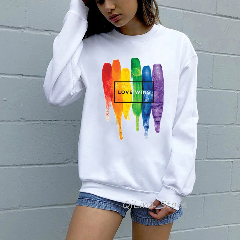 Sexy Rainbow Lip Print LGBT Sweatshirt Women Kawaii Hoodie White Pullover Sweat Femme Tracksuit Hipster Streetwear Sudaderas