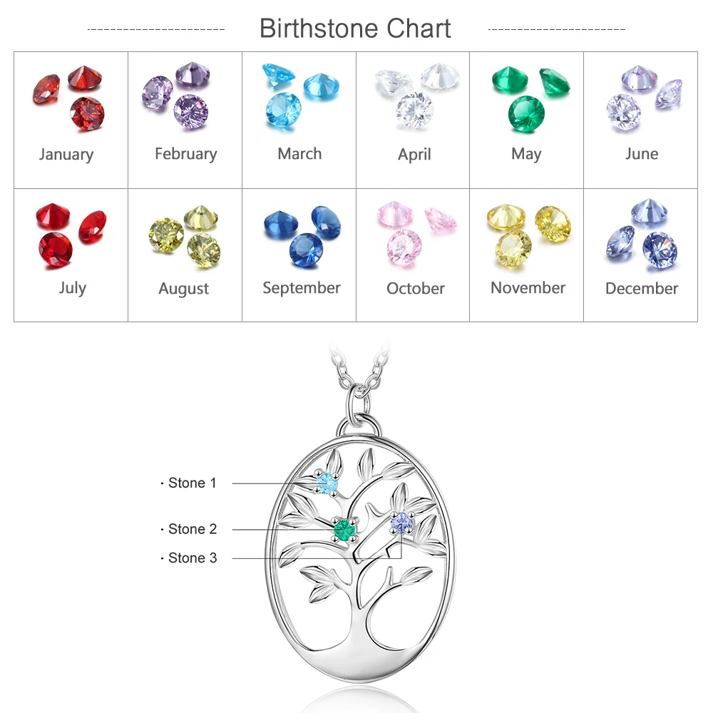 JewelOra Personalized Tree of Life Pendant Necklace for Women Customized 2-5 Birthstones Inlaid Jewelry Gifts for Mothers Girls