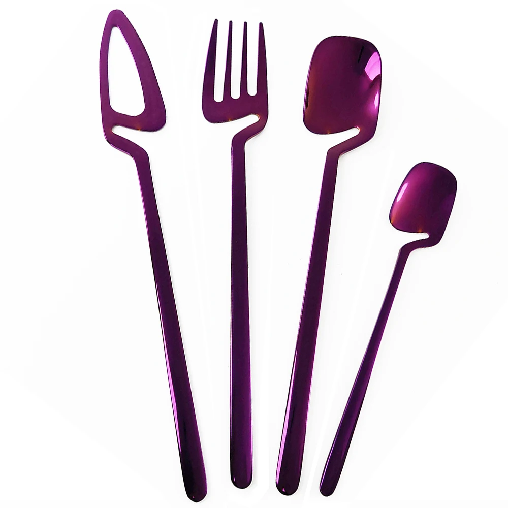 

32Pcs Purple Tableware Set Cutlery Knife Fork Spoon Dinner Set Gold Silverware Set Stainless Steel Flatware Kitchen Dinnerware