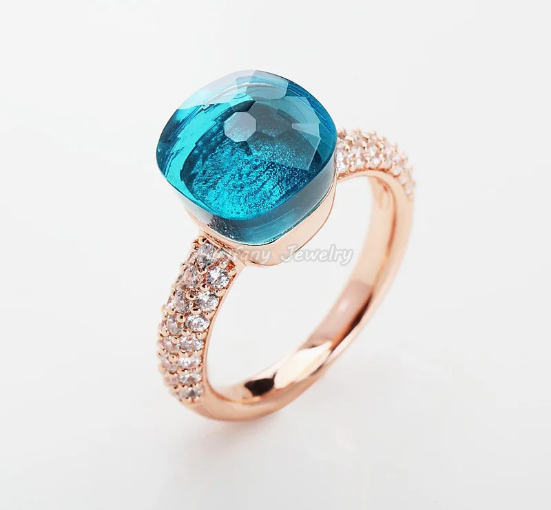 

Classic 2024 Top Quality Charming Brand Zirconia and Ocean Blue Crystal Rose Gold Rings For Friends Gift