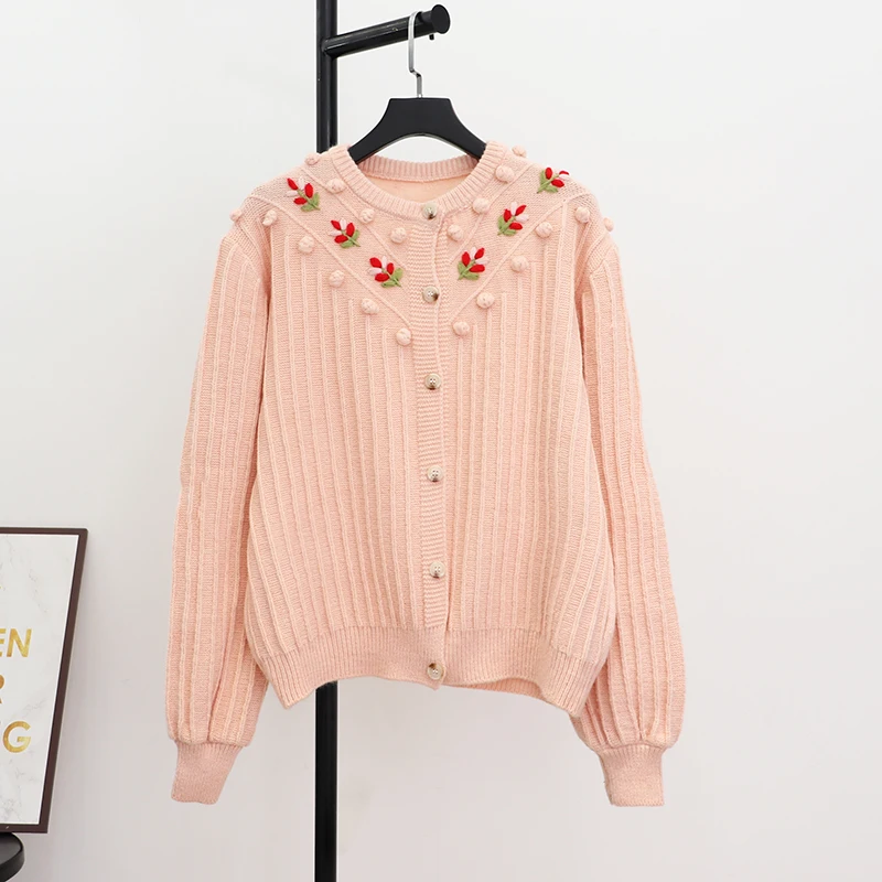 Flower Embroidered Sweater 2020 Autumn and Winter New Girl's Knitted Cardigan Lazy Wind Sweater Coat Christmas Sweater