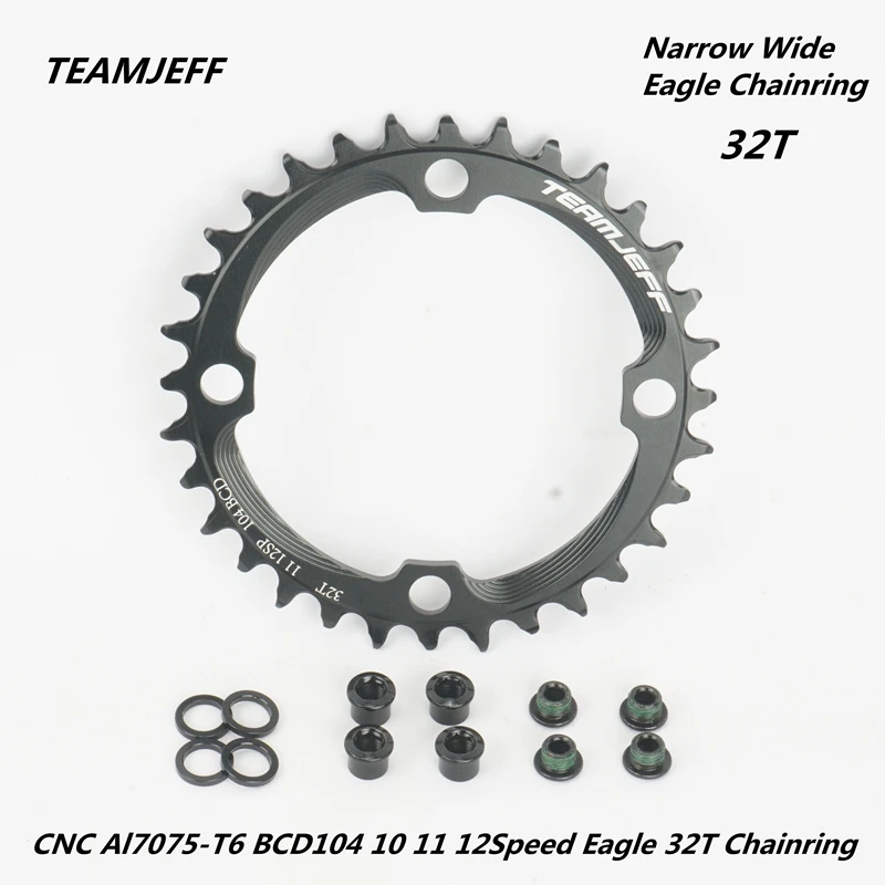 FOVNO TEAMJEFF MTB Mountain Bike, CNC, Narrow Wide, BCD104, 10, 11, 12 Speed, 32T, 34T, 36T, Bicycle Eagle Oil Slick Chainring