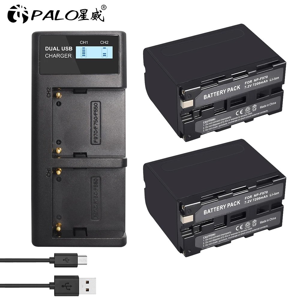 パロNP-F970 np F960 F970 カメラバッテリー 7200mah + 液晶デュアルスロットソニーF930 F950 F770 f570 CCD-RV100