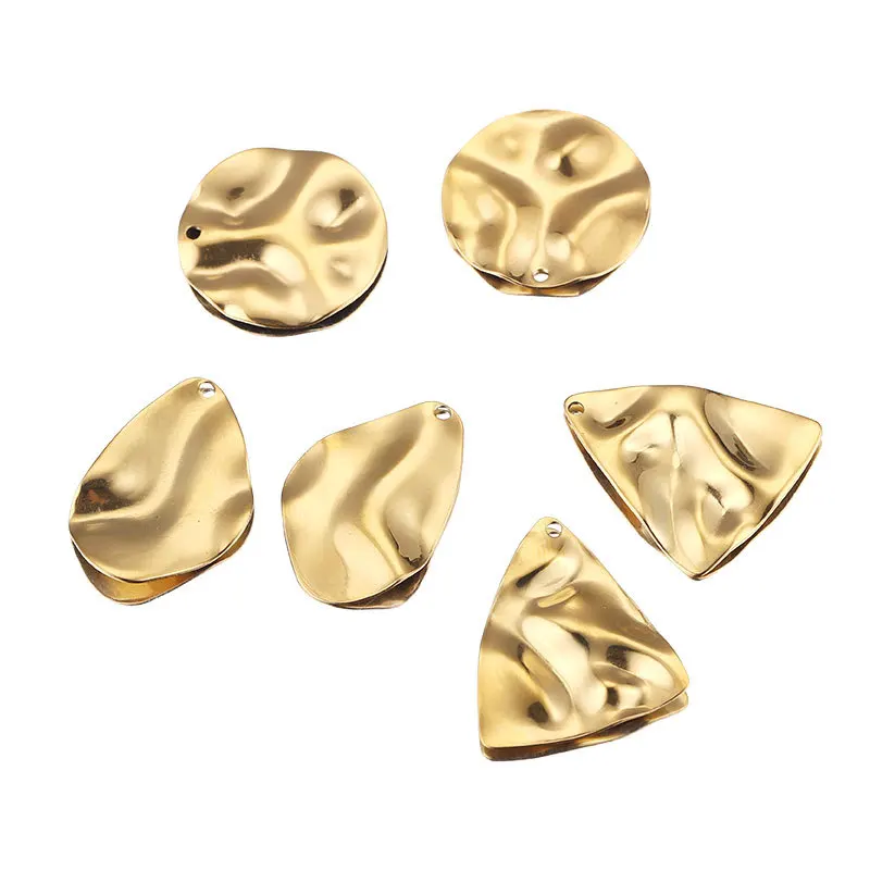 10PCS Stainless Steel 18K Gold-Plate Distortion Uneven Round Earring Charms DIY Earring Pendants for Earrings Making Supplies