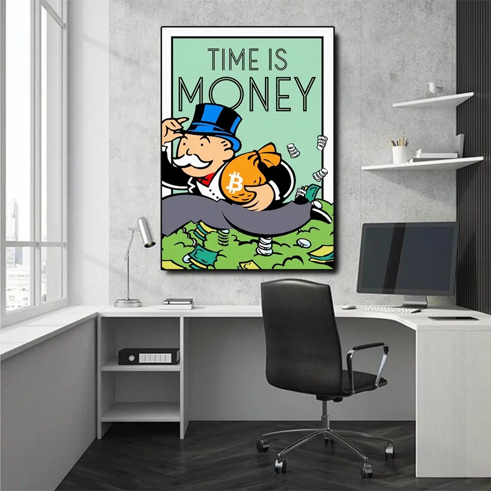 

Time is Money Canvas Print Wall Art Alec Monopoly Cartoon Poster Modular Unlimtied Cashflow Pictures for Study Home Decor